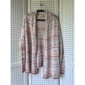 NWT Roxy Open Front Knit Sweater‎ Drape Cardigan Coral White XS Oversized Boho